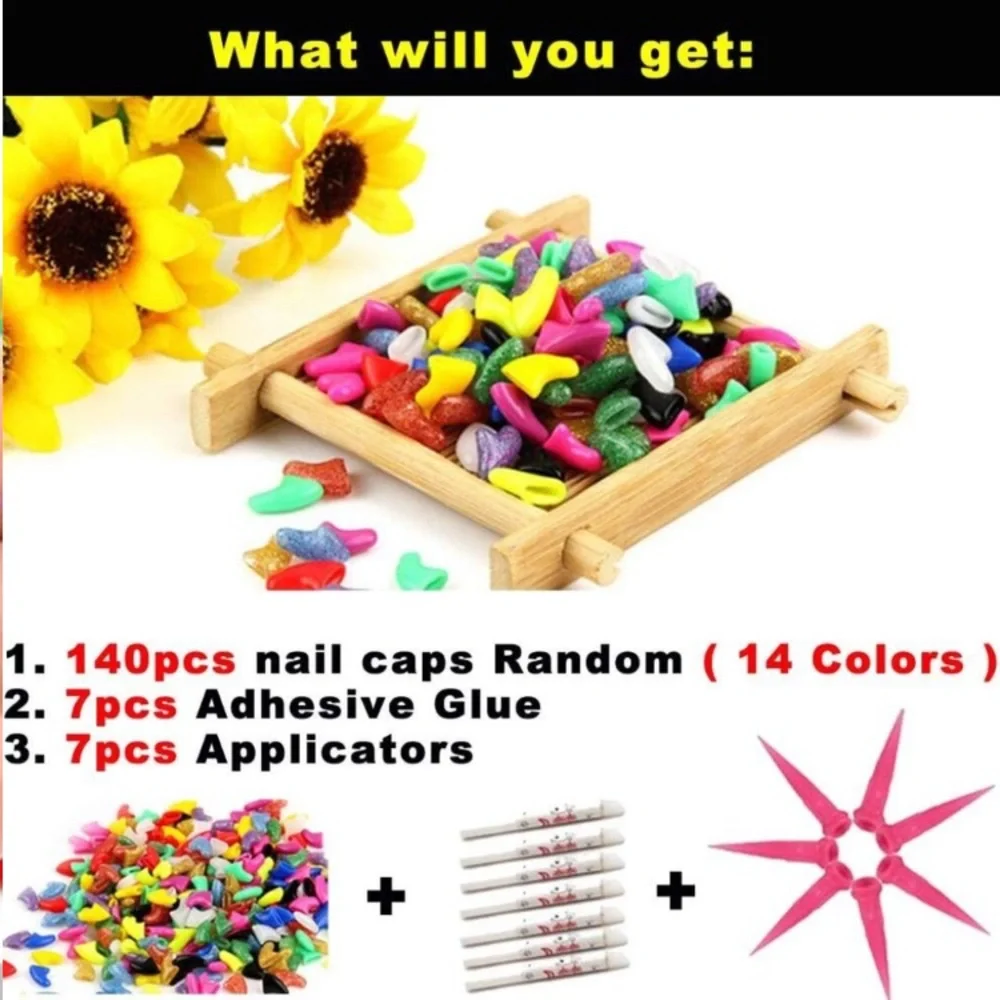 140pcs Cat Nail Caps, Soft Claws Nail Covers Claws with Glue and Applicators